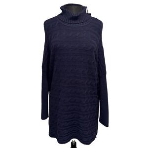 NEW Picadilly Turtle Neck Cable Knit Tunic Sweater Size XXL Blue Navy Button‎